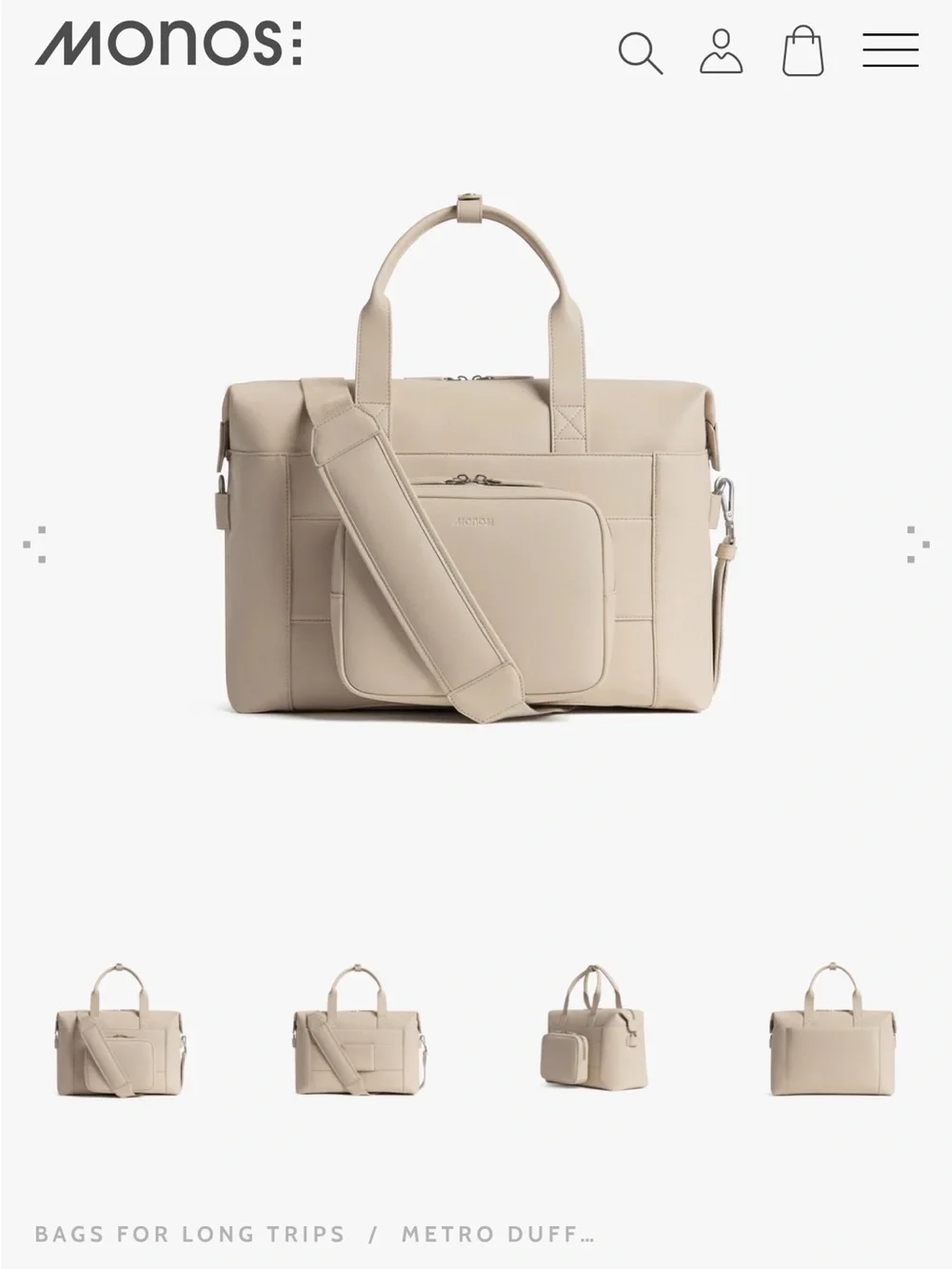 MONOS Metro Vegan Leather Duffel Bag with detachable pouch — ivory - Picture 2 of 16
